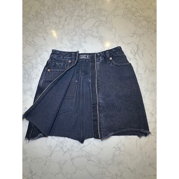 Abercrombie Zoe Natural Rise Vintage A-Line Skirt Black Denim Zipper Size 24 00 - Picture 4 of 6
